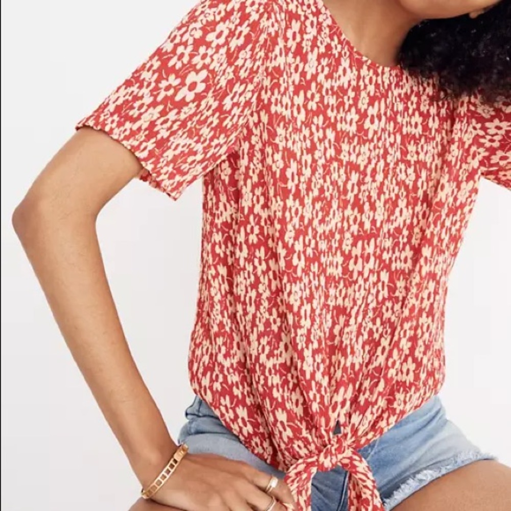 Madewell Crinkle Button Back Tie Blouse Full Bloom